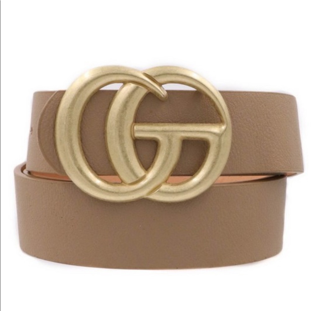 Taupe GO Faux Leather Gold Buckle Belt